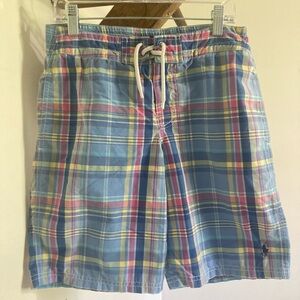 Ralph Lauren Polo Boy’s Plaid Swim Shorts - Blue, Yellow, Pink